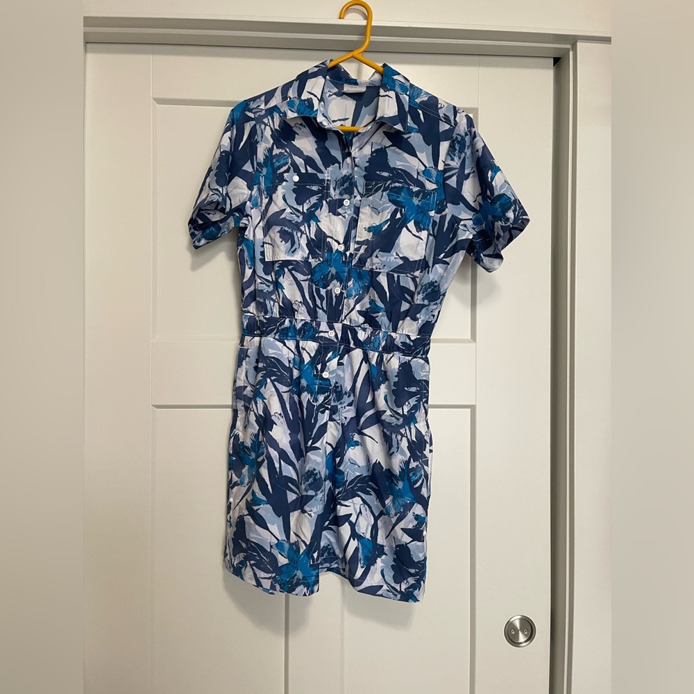 Columbia Blue Floral Shorts Romper
